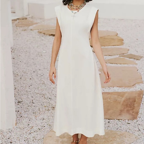 NWOT Free People Beach Simone Midi Dress Womens Medium Off White Cut Out Back - Picture 3 of 14